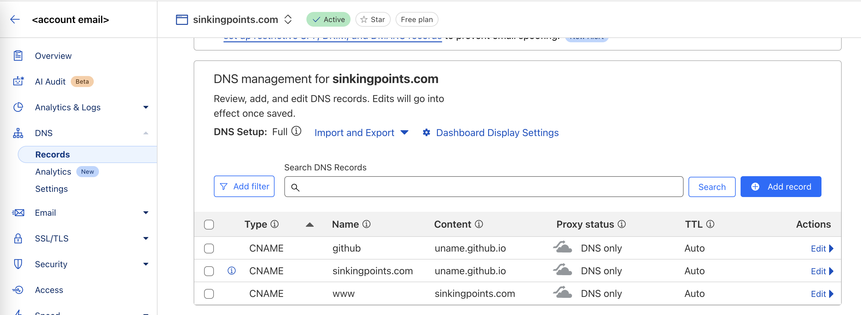 Cloudflare add new DNS records