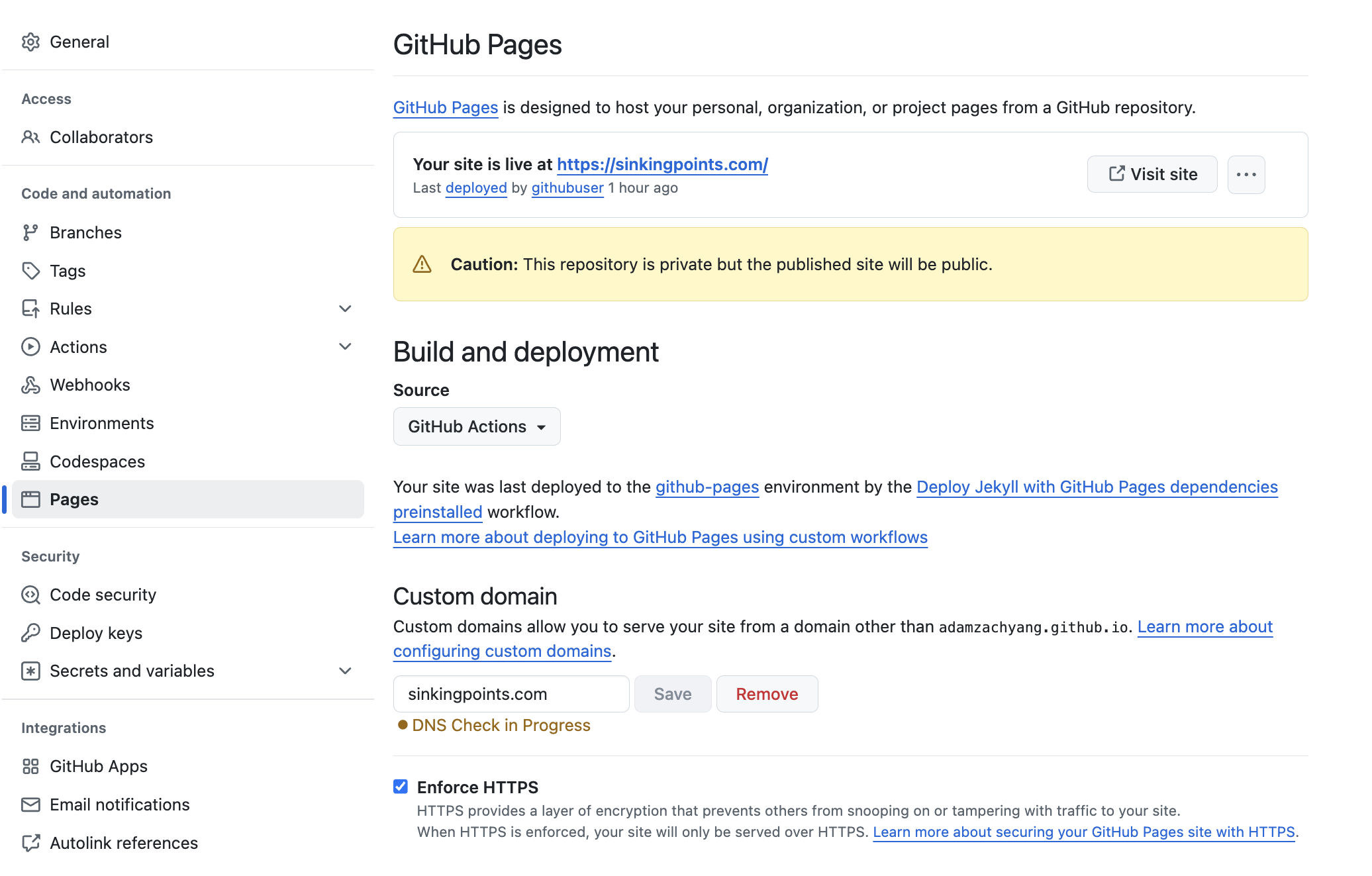 GitHub setup Custom Domain